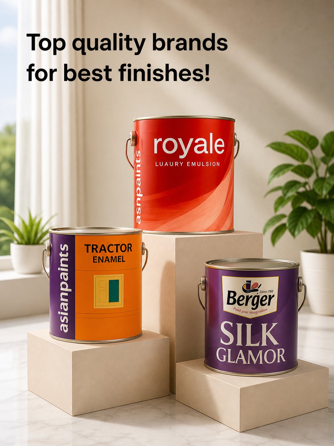 Asian Paints Royale, Tractor Enamel, Berger Silk Glamor - Top quality brands